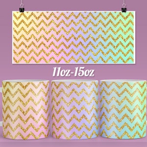 Goud glitter zigzag koffiemok ontwerp voor 11 & 15oz Klaar om te persen mok sublimatie ontwerpen Wrap - PNG sjabloon Download