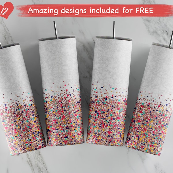 Multi Color Glitter Confetti Chunky Design for 20oz skinny Tumbler Template for Sublimation - Full Tumbler Wrap - PNG Download
