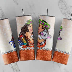 Cute Moana Princess tumbler designs | princess Tumbler Wrap | Digital File 20z skinny tumbler Sublimation | Digital Download | PNG | glitter
