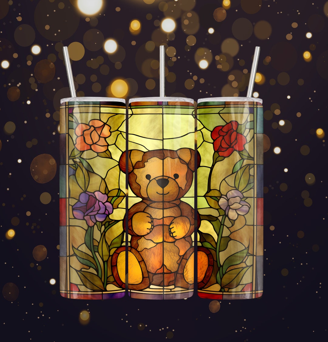 Stained Glass Teddy Bear 20 Oz Skinny Tumbler Sublimation Design ...