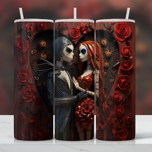 Jack and Sally Skellington 20 oz tumbler PNG Instant Download, Halloween Tumbler PNG, Designs Sublimation, Straight 300 DPI tumbler png
