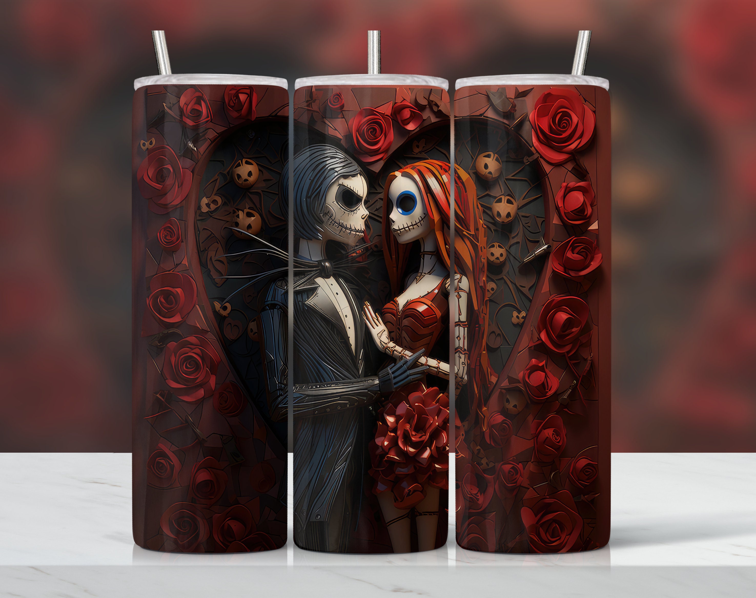 Jack and Sally Skellington 20 oz tumbler PNG Instant Download, Halloween Tumbler PNG, Designs Sublimation, Straight 300 DPI tumbler png