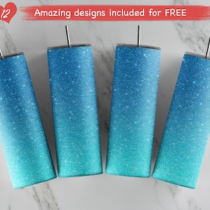 Aqua blue glitter- 20oz Straight/ Tapered Tumbler Design Template for Sublimation - Full Tumbler Wrap - PNG Download