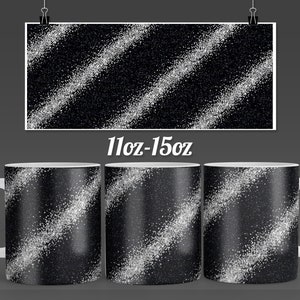 Zwart en grijs Glitter koffiemok ontwerp voor 11 & 15oz mok - Klaar om te persen mok sublimatie ontwerpen Wrap - PNG sjabloon Digitale Download
