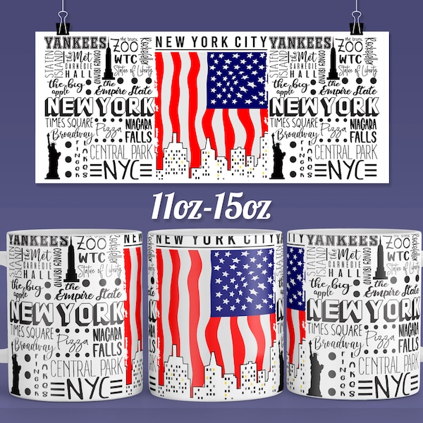 NYC mug sublimat design - New York City coffee mug 11oz 15oz - Ready to press mug sublimation design Wrap  - PNG mug template Download