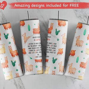 20oz LLAMA skinny tumbler Design Template for Sublimation - Full Tumbler Wrap - PNG Download - Advice from LLAMA Tumbler design download