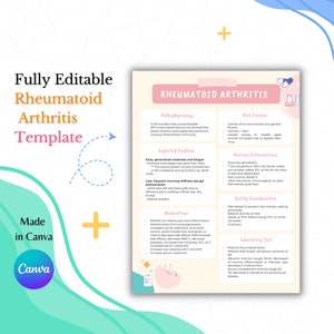 Reumatoïde artritis verpleegkundige digitale studiegids, artritis bewustzijn pdf-gids, medicatie sjabloon, ziekte sjabloon