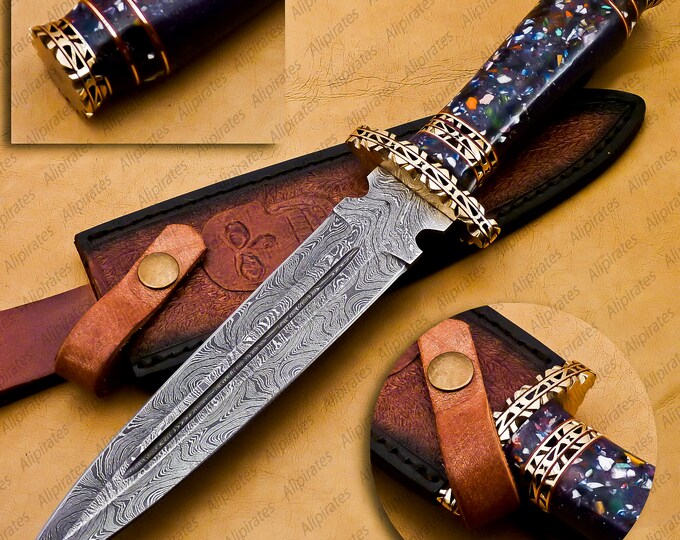 personalize Damascus Hunting Knife, Damascus Fixed Blade Knife, Damascus Ka bar Knife Hand Made Knives Gifts For Men, Outdoor knife