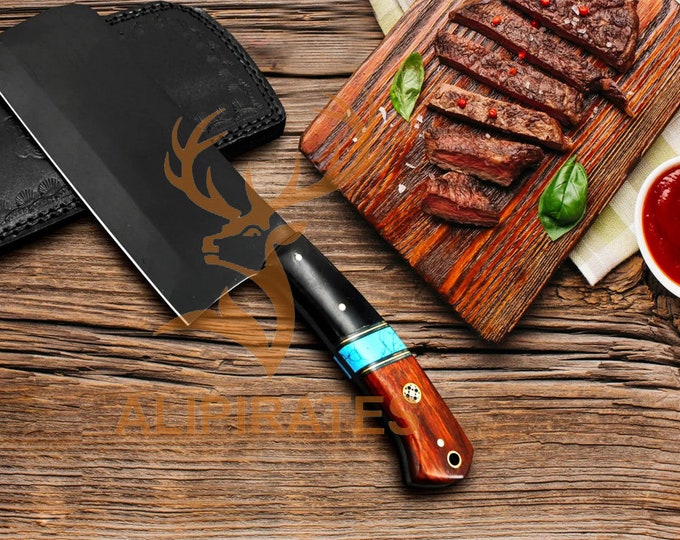 Black Panther 12 Inches Long 7 Inches Blade 18 Ounce 440c stainless steel Black Coated Chef Cleaver Knife Hand Made