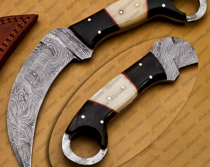 customize Damascus Karambit Knife 10 Inches Long 5 Inches Blade Damascus Fixed Blade Hunting Knife Karambit Knife Damascus Steel with Saheth