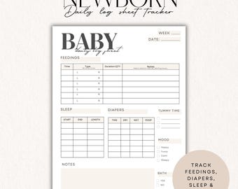 Newborn Baby Log Sheet Printable | Daily Tracker (Digital Download)