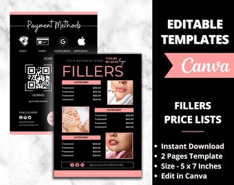 Fillers Price List, Botox and Filler Canva Template, Nurse Injector Template, Skincare Instagram Post, Medspa Menu, Lip Filler Pricing Sheet