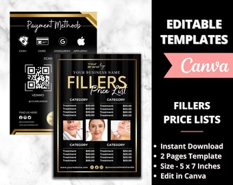 Filler Price List, Luxury Botox and Filler Canva Template, Injector Template, Skincare Instagram Post, Medspa Menu, Lip Filler Pricing Sheet