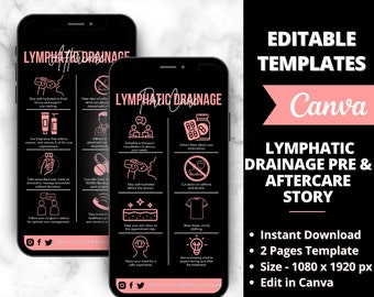 Lymphatic Drainage Pre & Aftercare Story, Editable Lymphatic Drainage Massage Aftercare, Drainage Massage Care Card, Lymphatic Drainage Care