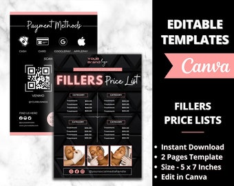 Fillers Price List, Botox and Filler Canva Template, Nurse Injector Template, Skincare Instagram Post, Medspa Menu, Lip Filler Pricing Sheet