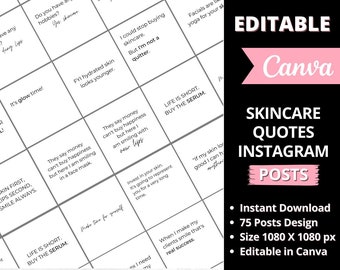 Skincare Quotes Instagram Posts, Editable Black & White Skincare Quotes, Esthetician Posts, Social Media Quotes, Med Spa Posts, Canva
