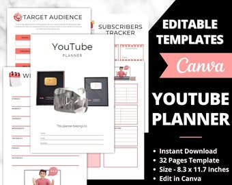 YouTube Planner, YouTube Content Planner, Social Media Planner, YouTube Template, Content Creator, Digital YouTube Planner, Canva Planner