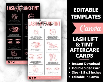 Lash Lift Aftercare Card Template, Editable Eyelash Care Guide, Lash Tint & Curl Care Instructions, Lash Lift After Care Card, Business Card