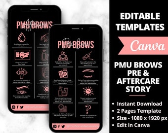 Editable Eyebrows Aftercare Card, PMU Microblading Template DIY Card ...