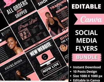 Social Media Flyers Bundle, DIY Flyer Template Designs, Hair Bundle Flyers, Beauty Sale Flyers, Instagram Flyers, Premade Business Flyer Set