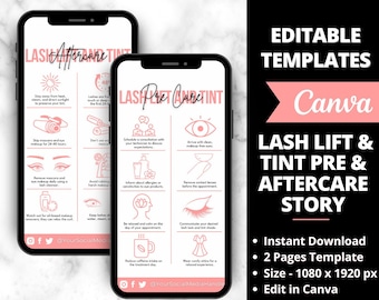 Lash Lift & Tint Pre- Aftercare Story, Editable Lash Business Card, Lash Extension Card, Eyelash Care Card, Lash Business Care Card Template