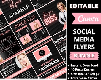 Social Media Flyers Bundle, DIY Flyer Template Designs, Hair Bundle Flyers, Beauty Sale Flyers, Instagram Flyers, Premade Business Flyer Set