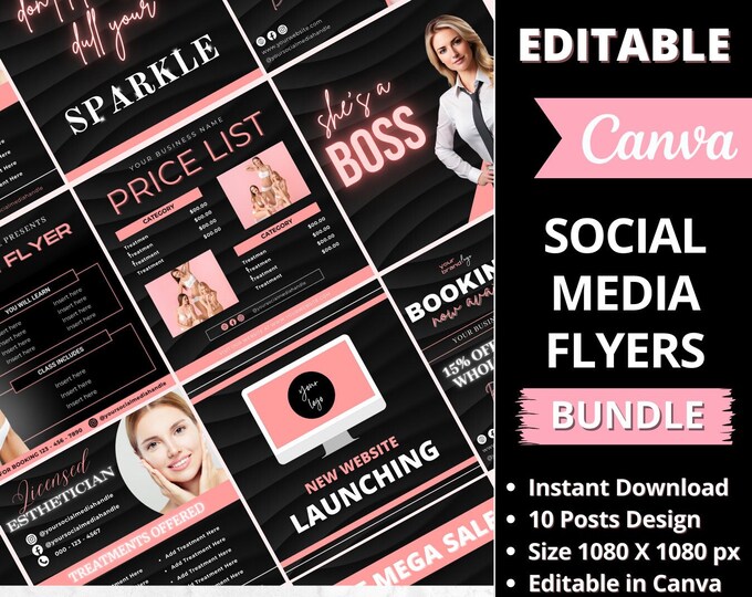 Flyer Bundle, DIY Light Pink Flyer Template Design, Hair Bundle Beauty ...