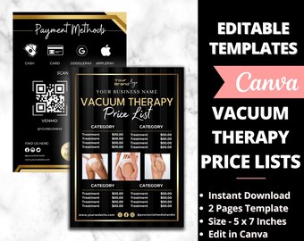 Lyxiga prislistor för vakuumterapi, BBL vakuumterapi guldmeny, vakuumterapi BBL, Instagram-flyer för brasiliansk rumplyft, koppning, prislistor