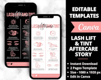 Lash Lift & Tint Aftercare Story, Editable Lash Business Card, Lash Extension Card, Eyelash Care Card, Lash Business Care Card Template