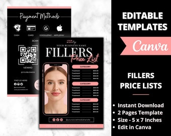 Fillers Price List, Botox and Filler Canva Template, Nurse Injector Template, Skincare Instagram Post, Medspa Menu, Lip Filler Pricing Sheet