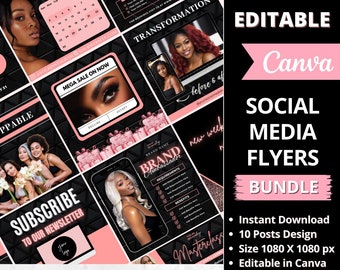 Social Media Flyers Bundle, DIY Flyer Template Designs, Hair Bundle Flyers, Beauty Sale Flyers, Instagram Flyers, Premade Business Flyer Set