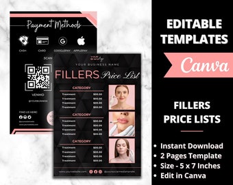 Fillers Price List, Botox and Filler Canva Template, Nurse Injector Template, Skincare Instagram Post, Medspa Menu, Lip Filler Pricing Sheet
