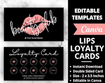 Loyalty Card Lips, Editable Loyalty Cards, Loyalty Cards, Loyalty Card For Lip, Business Rewards Card, Loyalty Card, Black Loyalty Card, Lip