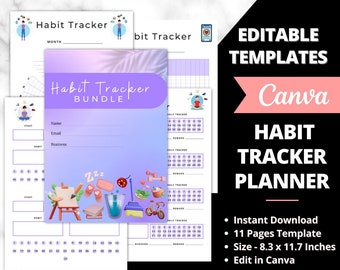 Habit Content Journal, Habit Tracker Planner, Planner Tracker, Habit Tracker Ideas, Habit Tracking Template, Habit Manage Journal, Canva