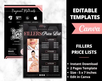 Fillers Price List, Botox and Filler Canva Template, Nurse Injector Template, Skincare Instagram Post, Medspa Menu, Lip Filler Pricing Sheet