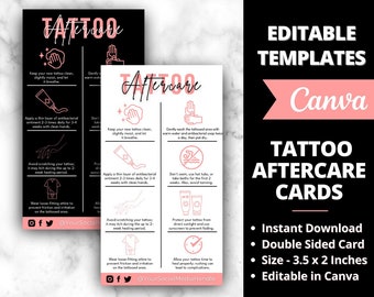 Tattoo Aftercare Cards Template with Icons, Editable Care Card, Tattoo Studio, Instant Download, Canva Template, Tiny Tattoo Aftercare Cards