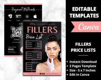 Fillers Price List, Botox and Filler Canva Template, Nurse Injector Template, Skincare Instagram Post, Medspa Menu, Lip Filler Pricing Sheet
