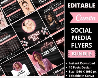 Social Media Flyers Bundle, DIY Calendar Flyer, Lash Tech, Braids Flyer Template, Book Now Flyer, Hair Price List, Esthetician Beauty Bundle