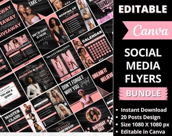 Social Media Flyers Bundle, DIY Calendar Flyer, Lash Tech, Braids Flyer Template, Book Now Flyer, Hair Price List, Esthetician Beauty Bundle