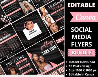 Social Media Flyers Bundle, DIY Calendar Flyer, Lash Tech, Braids Flyer Template, Book Now Flyer, Hair Price List, Esthetician Beauty Bundle