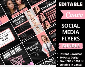 Social Media Flyers Bundle, DIY Calendar Flyer, Lash Tech, Braids Flyer Template, Book Now Flyer, Hair Price List, Esthetician Beauty Bundle
