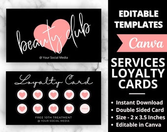 Editable Loyalty Cards, Loyalty Card, Loyalty Cards, Diy Loyalty Cards, Customer Rewards Card, Reward Cards, Black Loyalty Card, Beauty Card