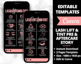 Lash Lift & Tint Pre- Aftercare Story, Editable Lash Business Card, Lash Extension Card, Eyelash Care Card, Lash Business Care Card Template
