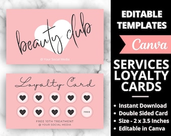 Loyalty Cards, Editable Loyalty Cards, Stylish Loyalty Card, Loyalty Card, Rewards Card, Diy Loyalty Cards, Pink Loyalty Card, Beauty Cards
