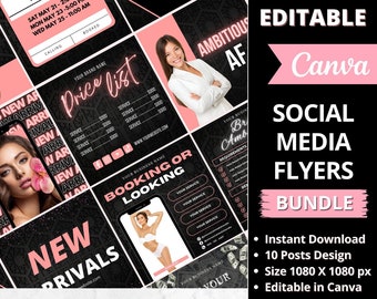 Social Media Flyer Bundle, 10 Social Media Posts, Beauty Sale Flyer, Instagram Flyers, Premade Business Flyer Set, DIY Flyer Template Design