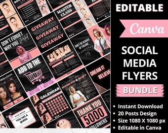 Social Media Flyers Bundle, DIY Calendar Flyer, Lash Tech, Braids Flyer Template, Book Now Flyer, Hair Price List, Esthetician Beauty Bundle