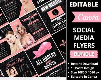 Social Media Flyers Bundle, DIY Flyer Template Designs, Hair Bundle Flyers, Beauty Sale Flyers, Instagram Flyers, Premade Business Flyer Set