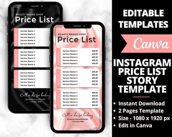 Aspectos destacados de las historias de Instagram, Lista de precios de Historias de IG, Lista de precios editables, Guía de precios de redes sociales, Plantillas de historias, Historias de Insta DIY, Pestañas
