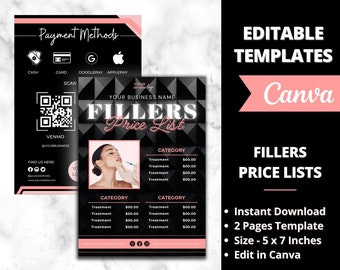 Fillers Price List, Botox and Filler Canva Template, Nurse Injector Template, Skincare Instagram Post, Medspa Menu, Lip Filler Pricing Sheet