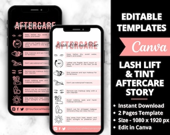 Lash Lift & Tint Aftercare Story, Editable Lash Business Card, Lash Extension Card, Eyelash Care Card, Lash Business Care Card Template